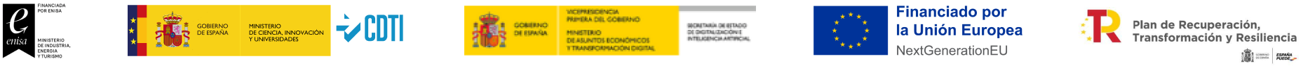 ENISA · CDTI · Ministerio de Ciencia e Innovación · Gobierno de España · Financiado por la Unión Europea — NextGenerationEU · Plan de Recuperación, Transformación y Resiliencia